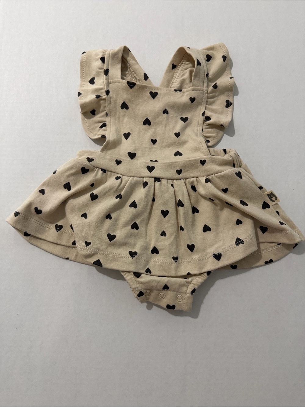 Rabbit + Bear Baby 0-3M Cream Heart-Print Ruffle Romper Dress